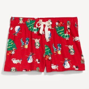 NWT Old Navy Flannel Boxer Pajama Sleep Lounge Shorts Red Holiday Pets Women L